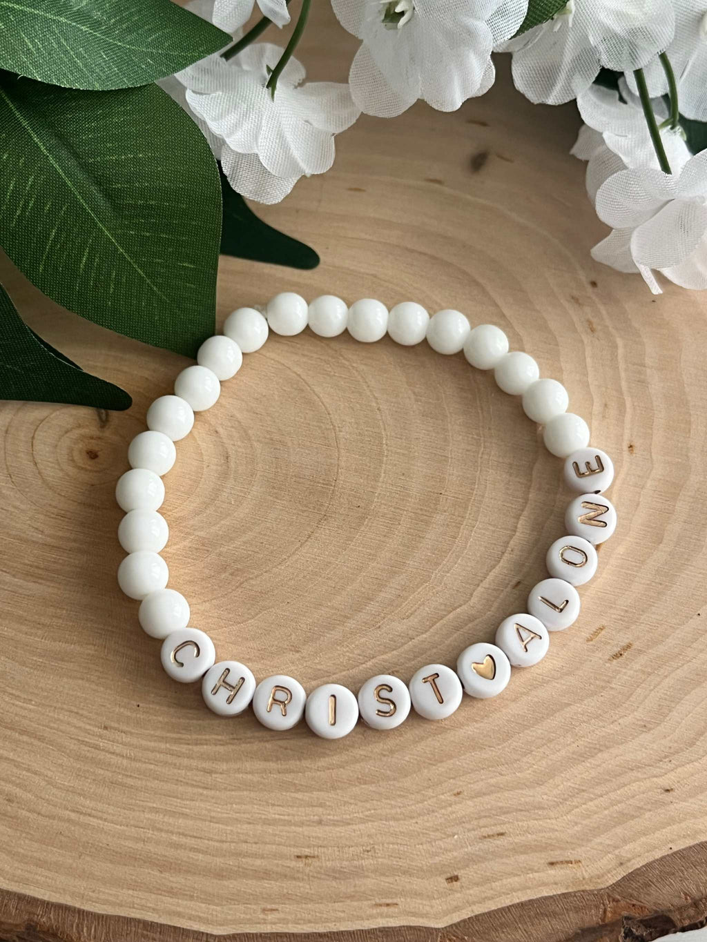 Bead Bracelet Christ Alone Peach or White Christian Jewelry