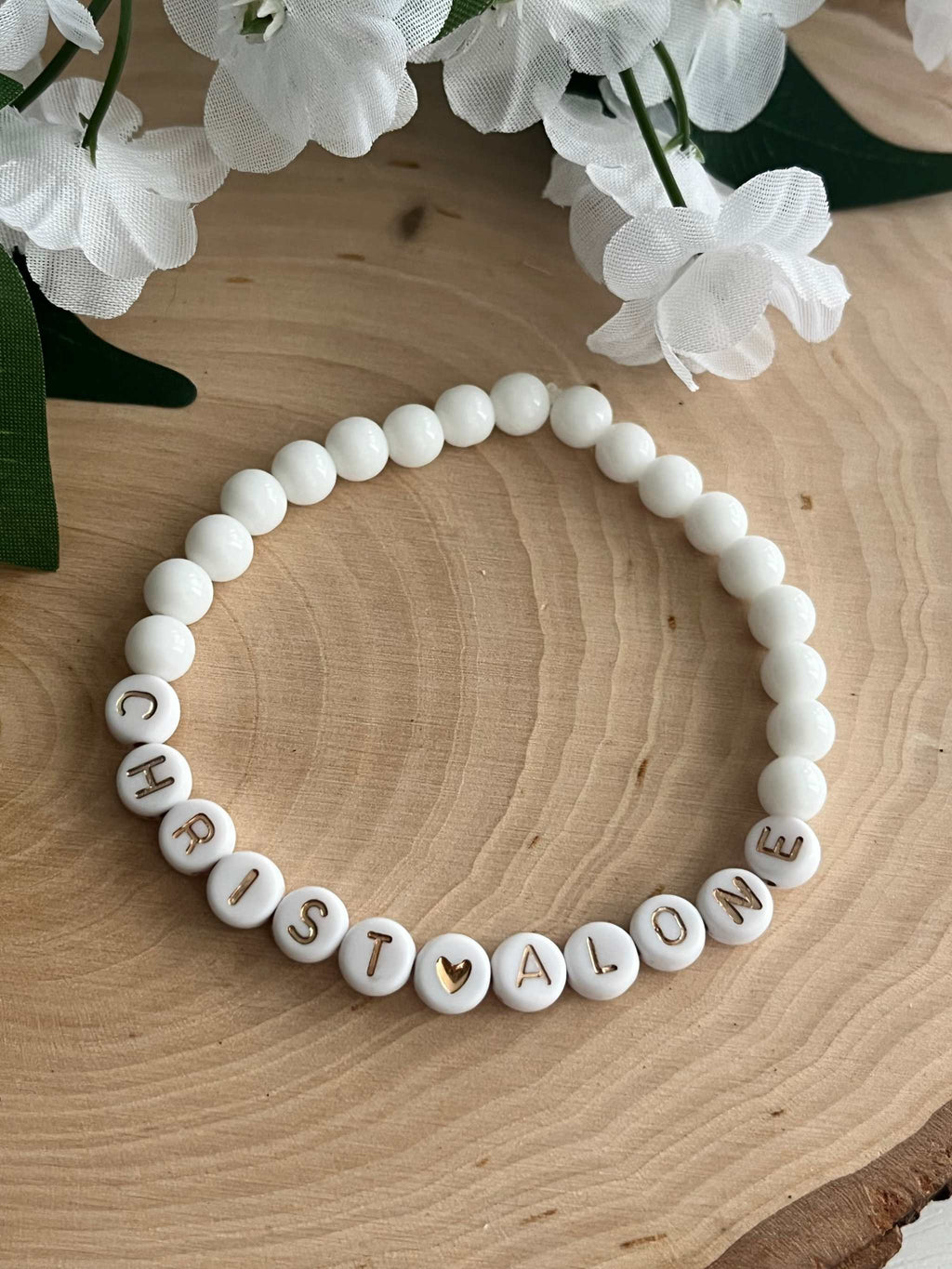 Bead Bracelet Christ Alone Peach or White Christian Jewelry