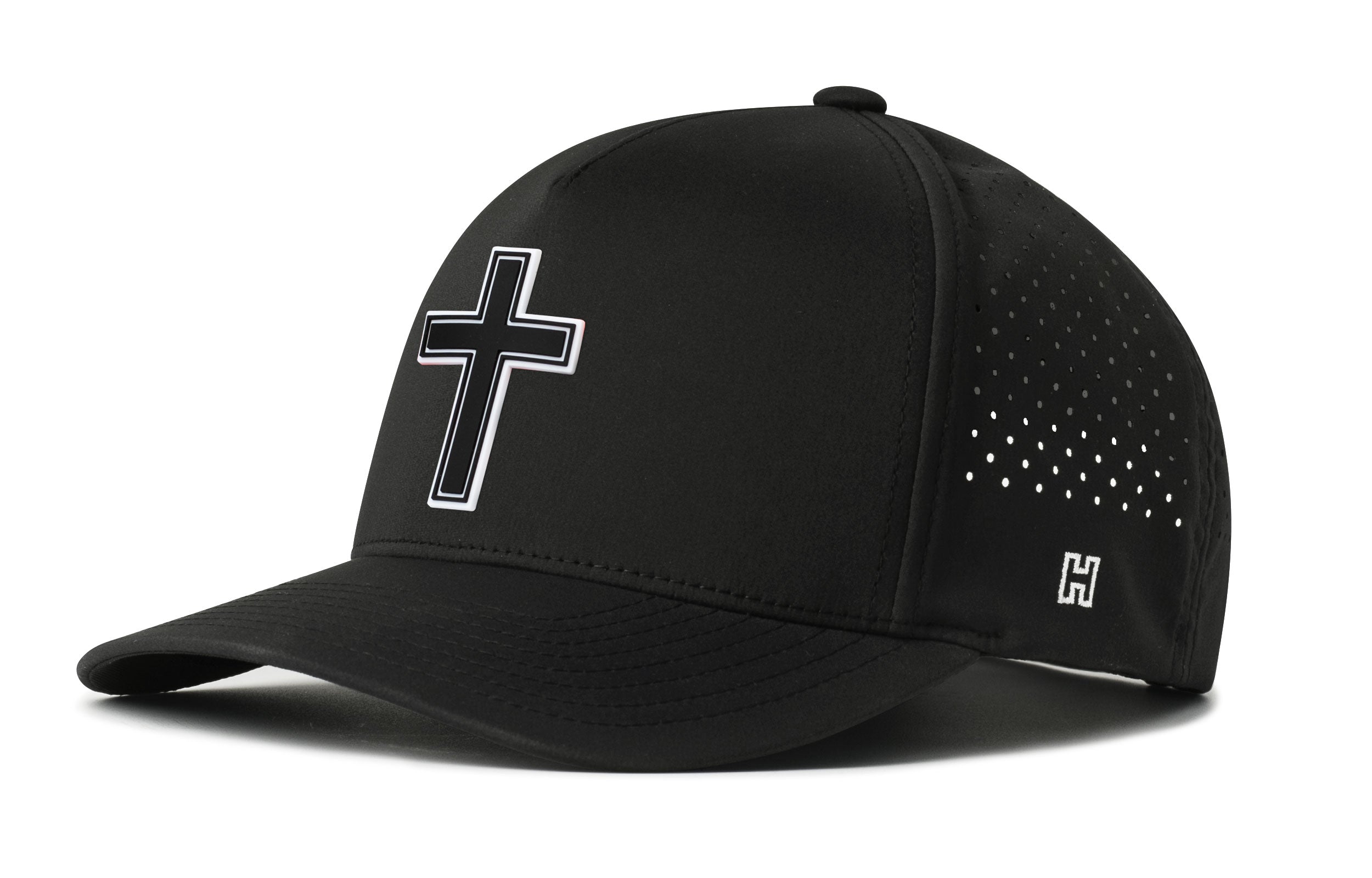 Cross Performance 5-Panel Hat  |  Black PVC Christian Flexfit® Snapback
