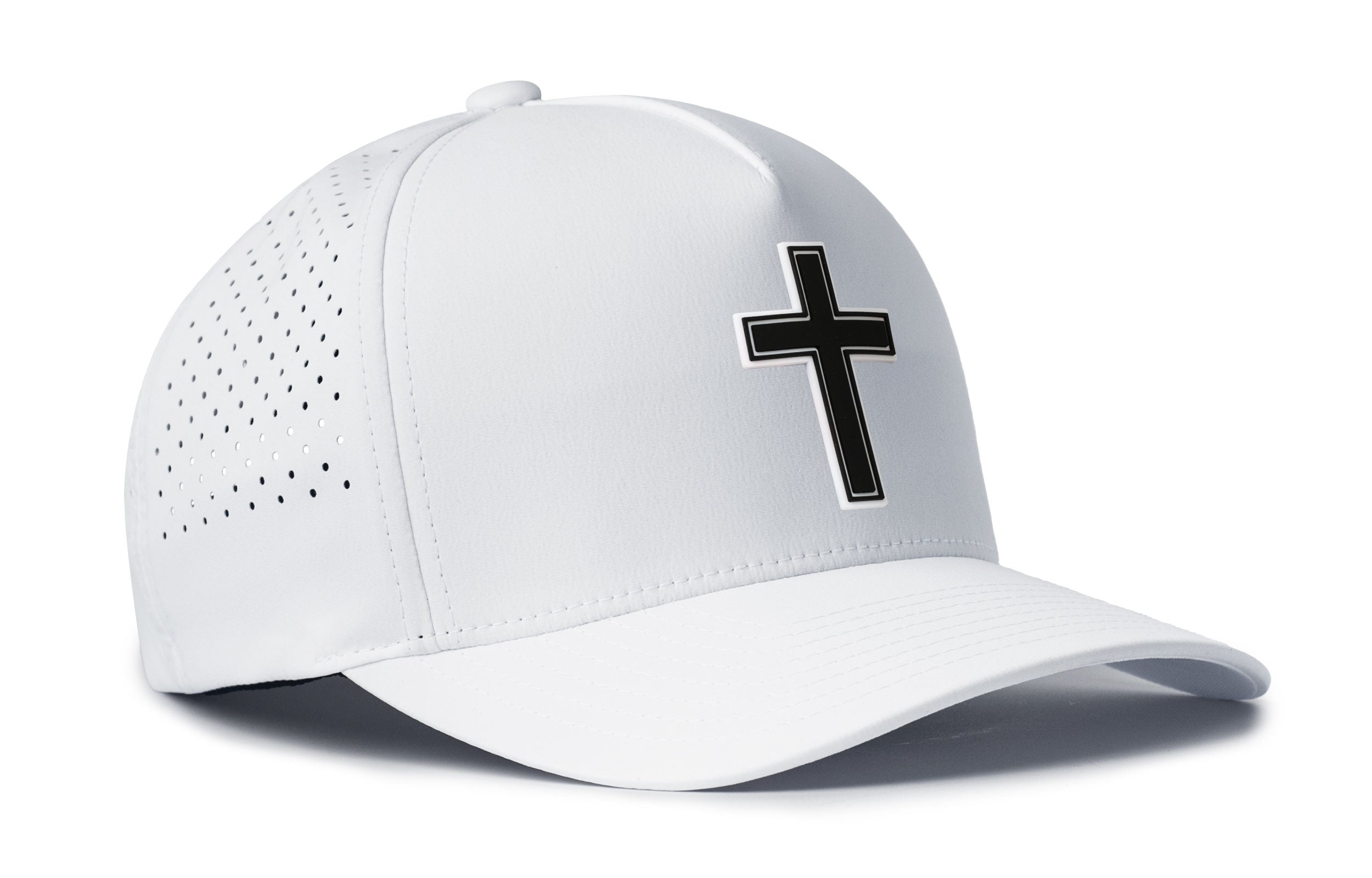 Cross Performance 5-Panel Hat  |  Black PVC Christian Flexfit® Snapback